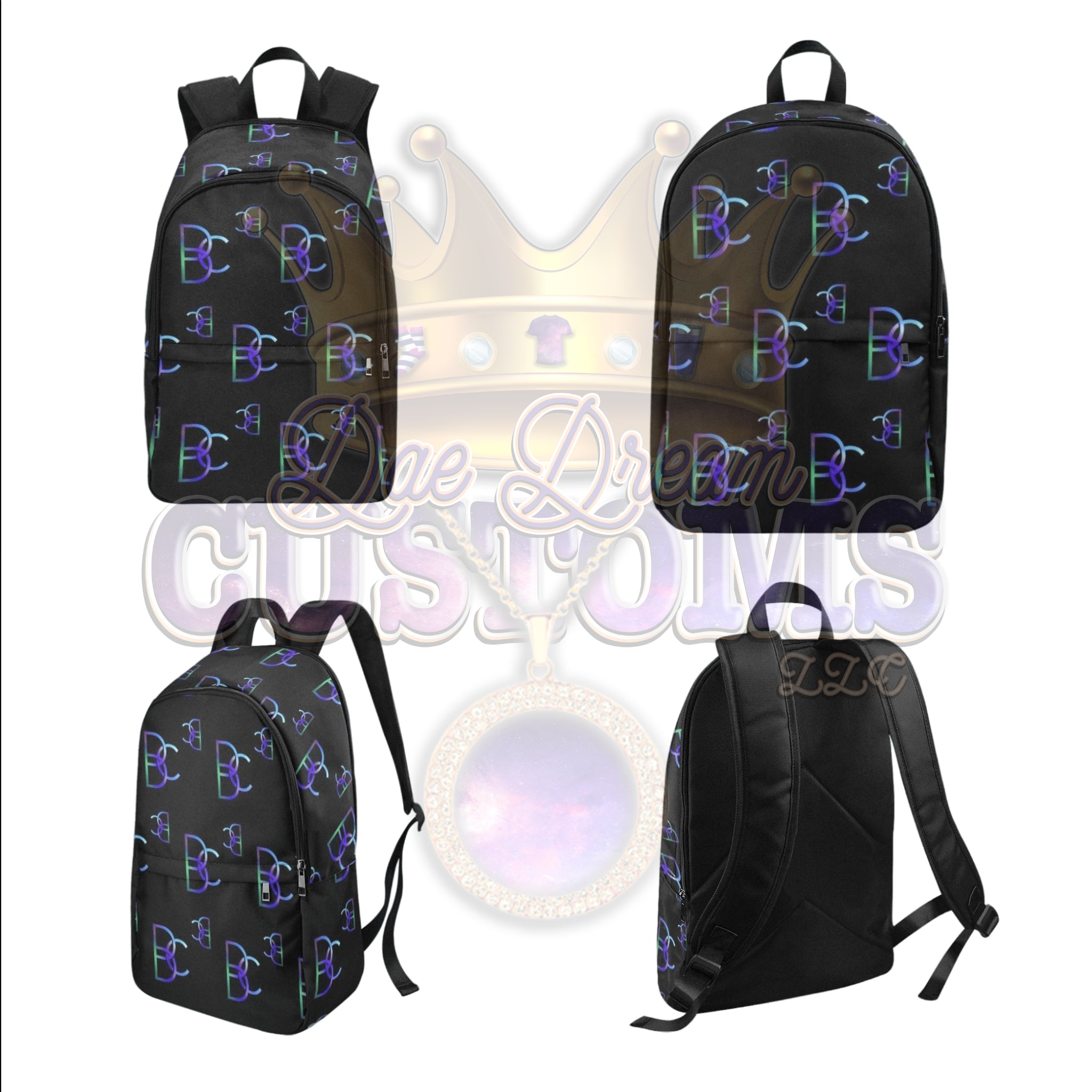 Dope, Dedicated & Confident (DDC) Fabric Style Black, Blue & Green Backpack