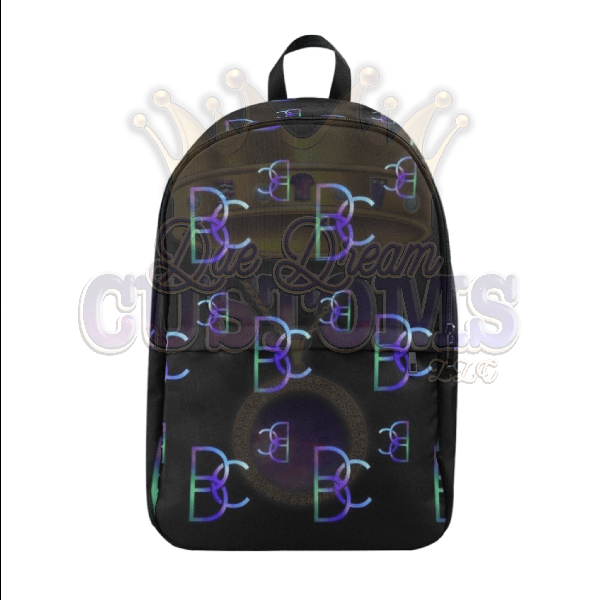 Dope, Dedicated & Confident (DDC) Fabric Style Black, Blue & Green Backpack