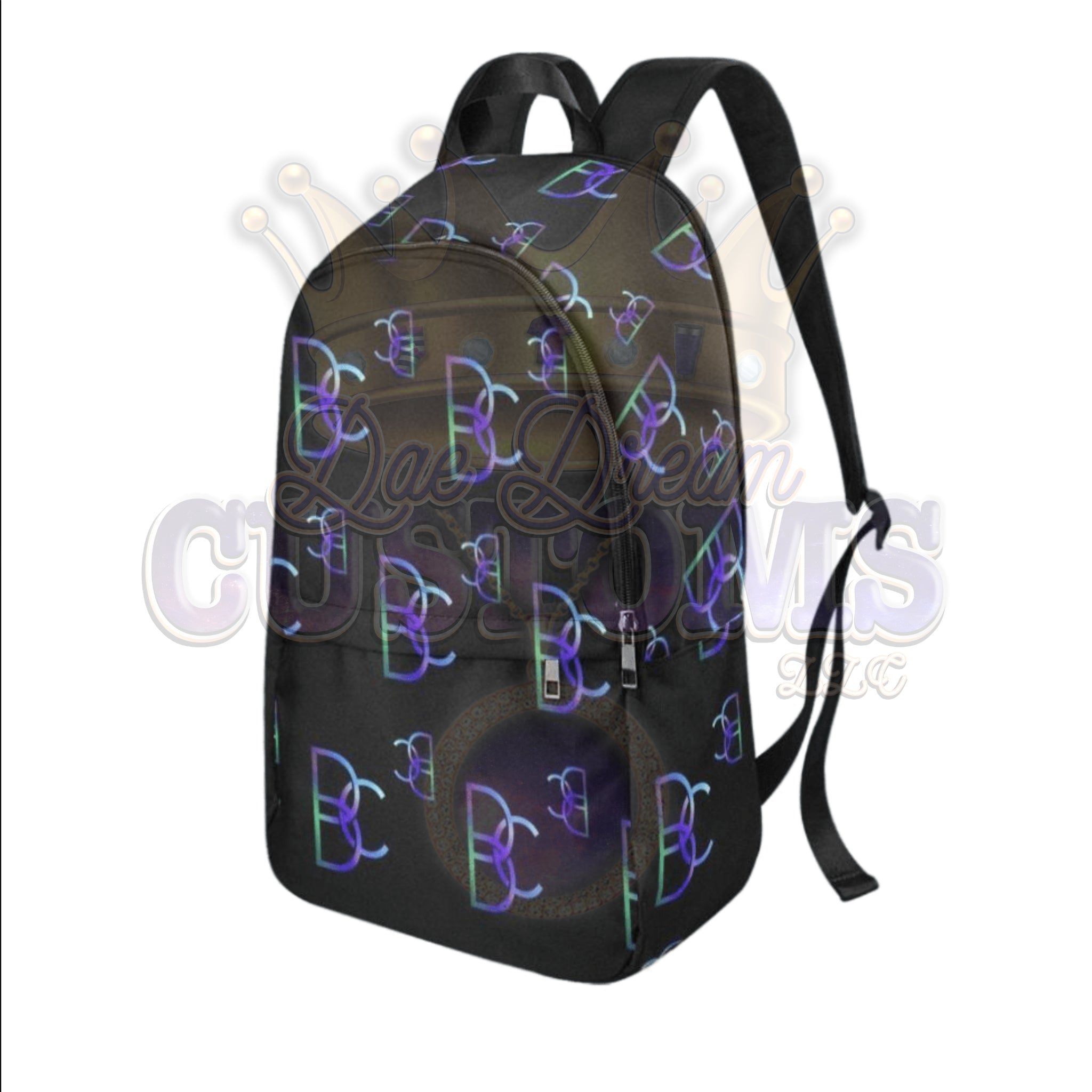 Dope, Dedicated & Confident (DDC) Fabric Style Black, Blue & Green Backpack