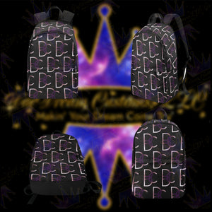 Dope, Dedicated & Confident (DDC) Fabric Style Black, Purple & White Backpack
