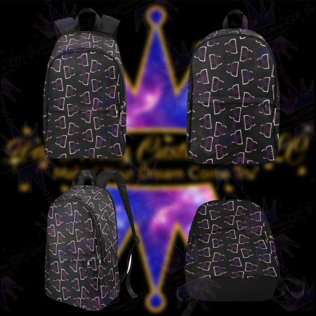 Dope, Dedicated & Confident (DDC) Fabric Style Black, Purple & White Backpack
